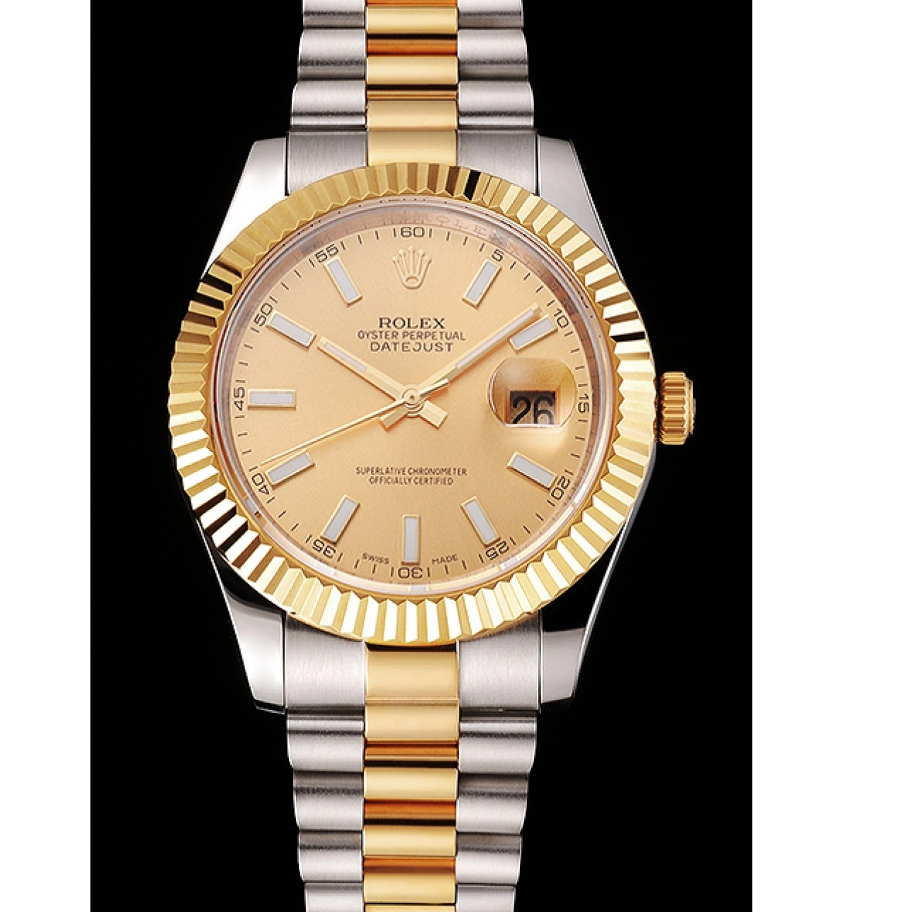 Rolex copies cheap Gold Datejust Rolex Gold Stainless Two Bracelet Dial Swiss Bezel Tone Steel Case 0629